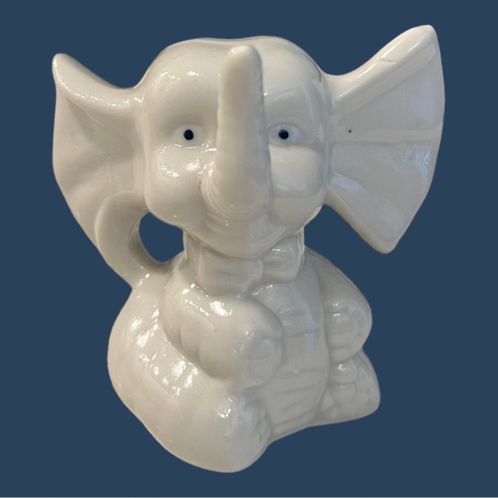 Vintage Elephant Figurine Glazed Ceramic Baby Nursery Decor Ring Holder